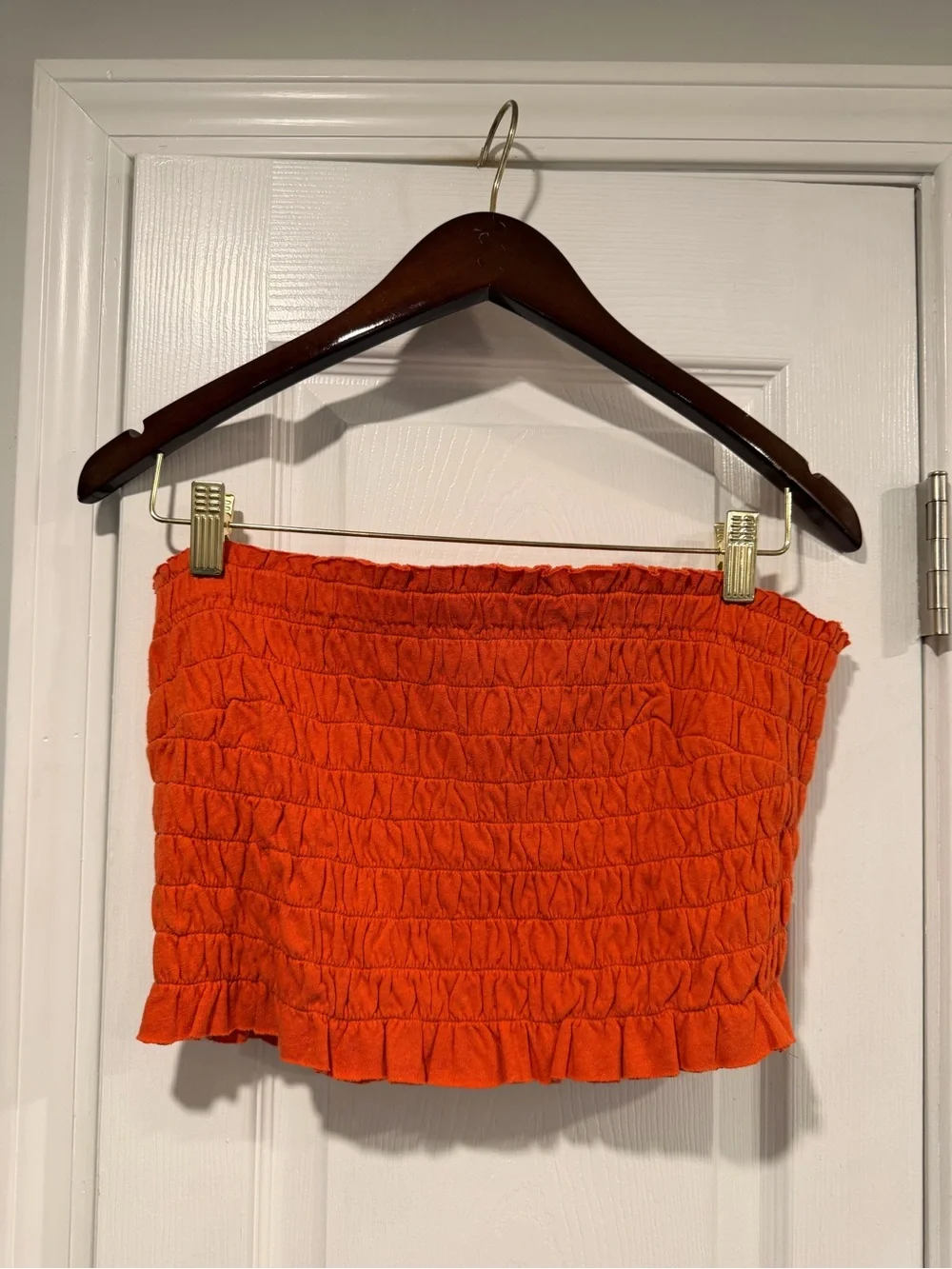 NWOT Free People Beach Size L Orange Smocked Linen Blend Strapless Tube Top